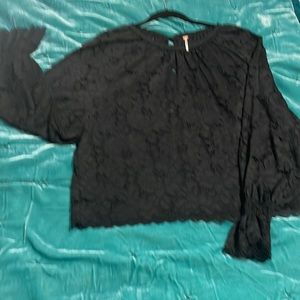 Free People belled sleeve black lace top, so pretty!